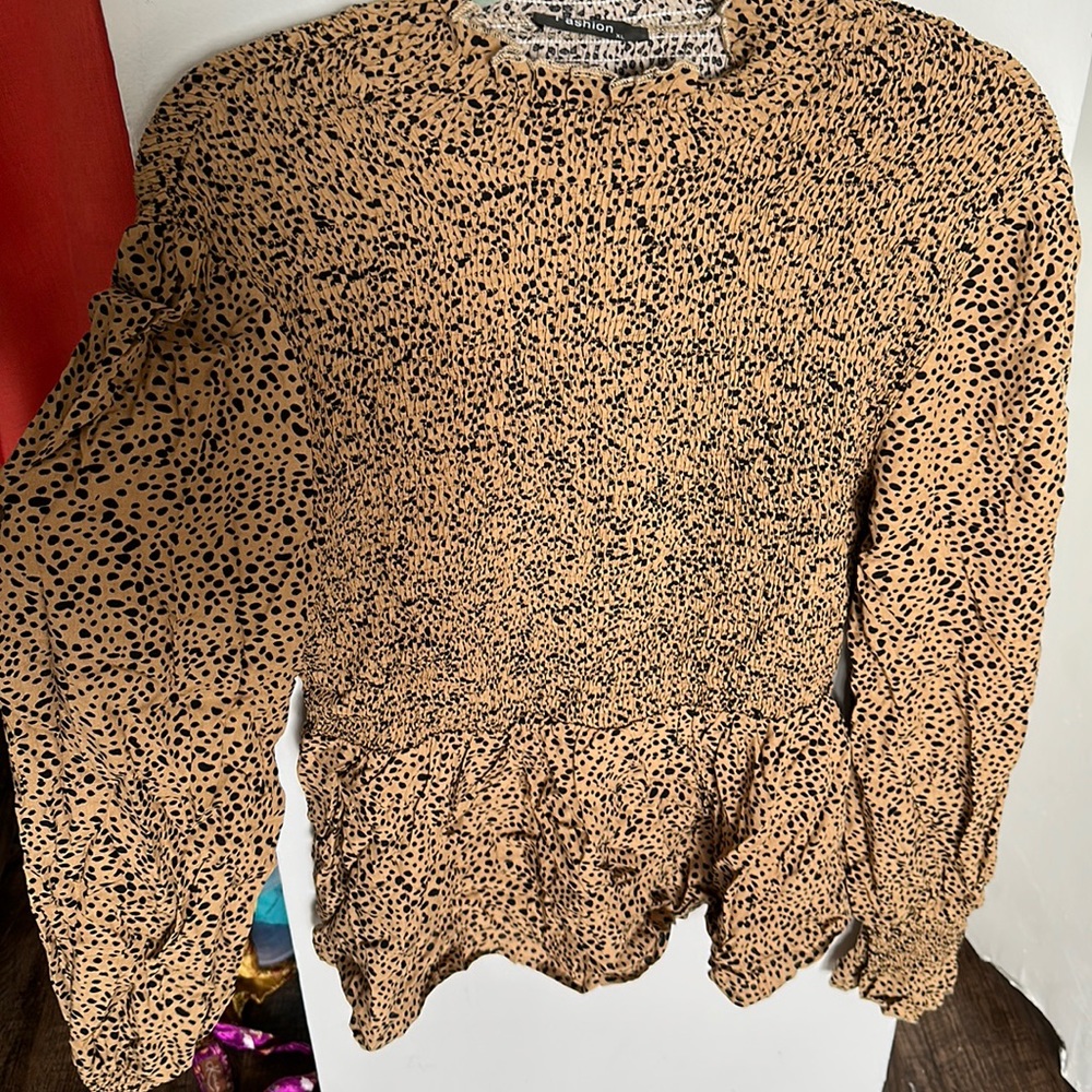 Shirred cheetah blouse